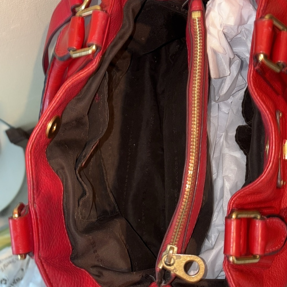 Marc Jacobs satchel shoulder /Crossbody bag leather holiday red 3 compartment - Picture 15 of 17